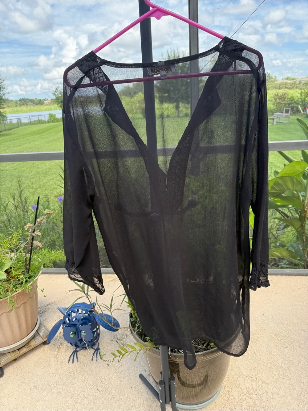 Black Sheer V-Neck Swim Coverup Tunic ML
